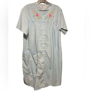 Vintage 50s 60s Floral Muumuu Porch House Dress Embroidered Womens M